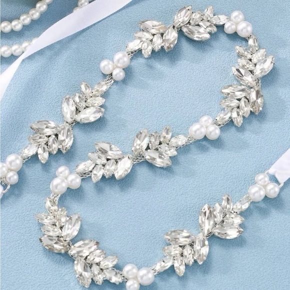 Bridal rhinestone pearl combo belt NEW - Picture 2 of 3